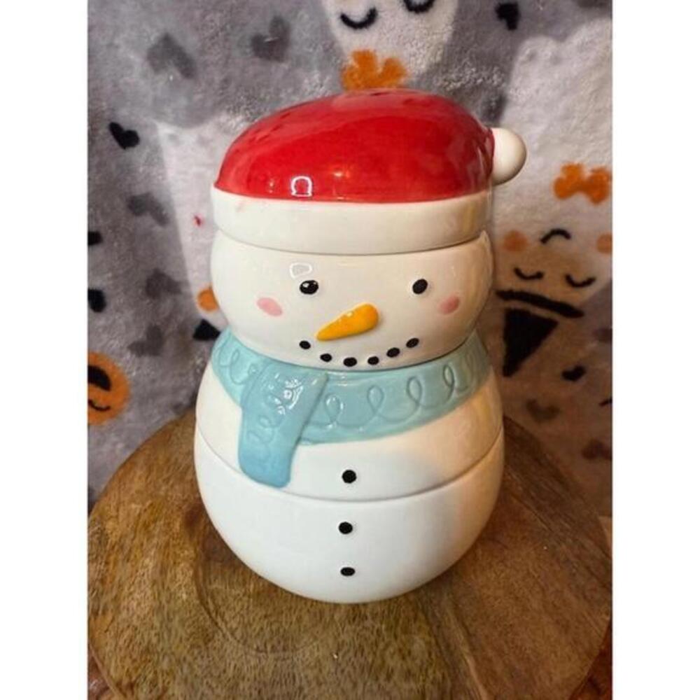 The Bakehouse Snowman Ceramic Measuring Cups Set 4 Piece NWT